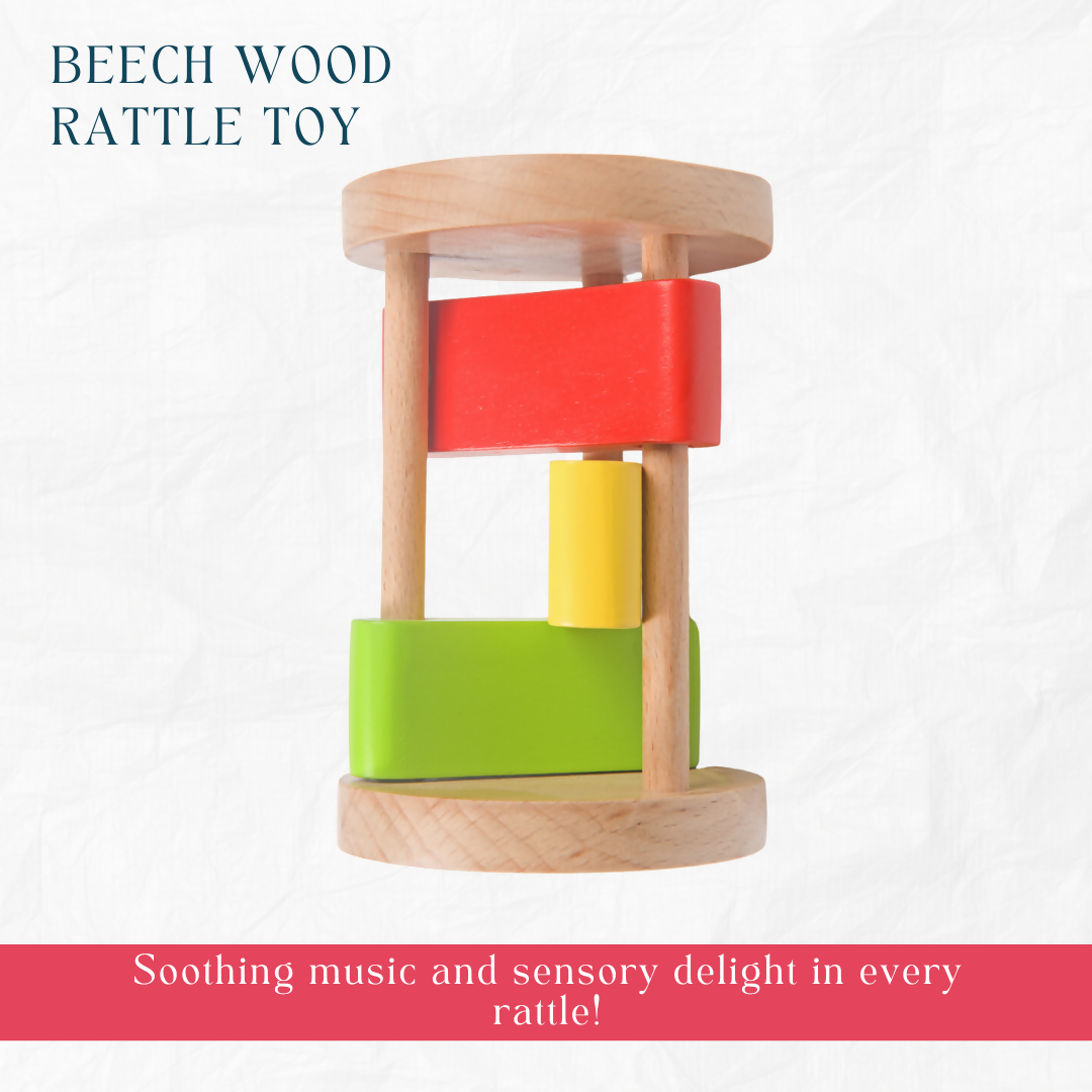 Nesta Toys Newborn Gift Set - Wooden Skwish Rattle, Clacker Rattle, Elephant & Car Teether | Grocsy