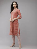 Yufta Peach and Off White Kurta Trouser Set | Grocsy