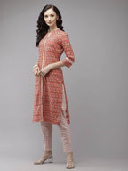 Yufta Peach and Off White Kurta Trouser Set | Grocsy