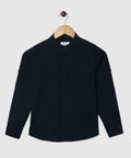 Manet Boys Mandarin Collar Full Sleeves Melange Shirt - Navy Blue | Grocsy
