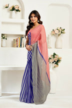 Vastranavya Royal Blue Digital Printed Linen Ready To Wear Designer Saree with Unstitched Blouse | Grocsy