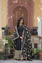 Vastranavya Star Georgette with Embroidery Zari Sequins-work Gown & Dupatta - Black | Grocsy