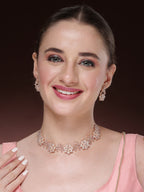 NVR Women's Rose Gold-Polished American Diamond-Studded Handcrafted Jewellery Set | Grocsy
