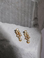 Gold-Toned White Kundan Contemporary Gold-Polished Drop Earrings - Ruby Raang | Grocsy