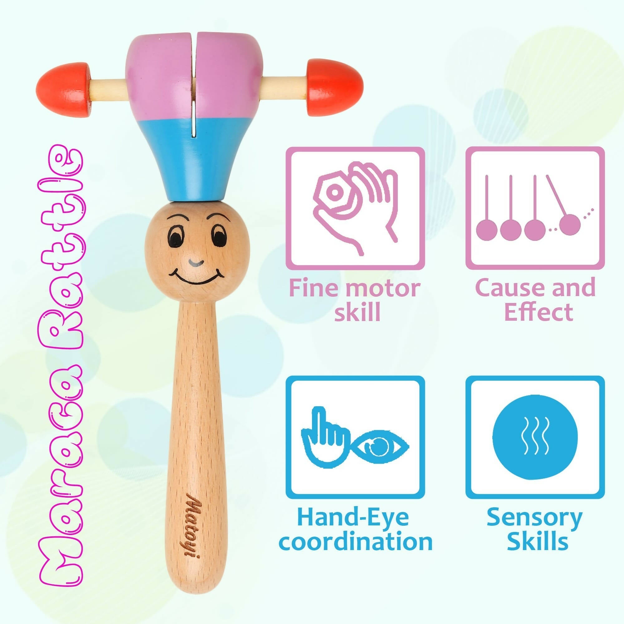 Matoyi Trapezium Rattle & Cat Stacker & Maraca Rattle For Kids | Grocsy