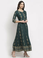 Rudra Bazaar Gold Printed Flared Anarkali kurti | Grocsy