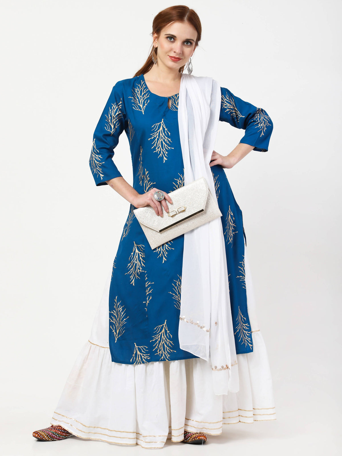 Cheera Kurta with Skirt & Embroidered Dupatta Set (CH111KSD) | Grocsy