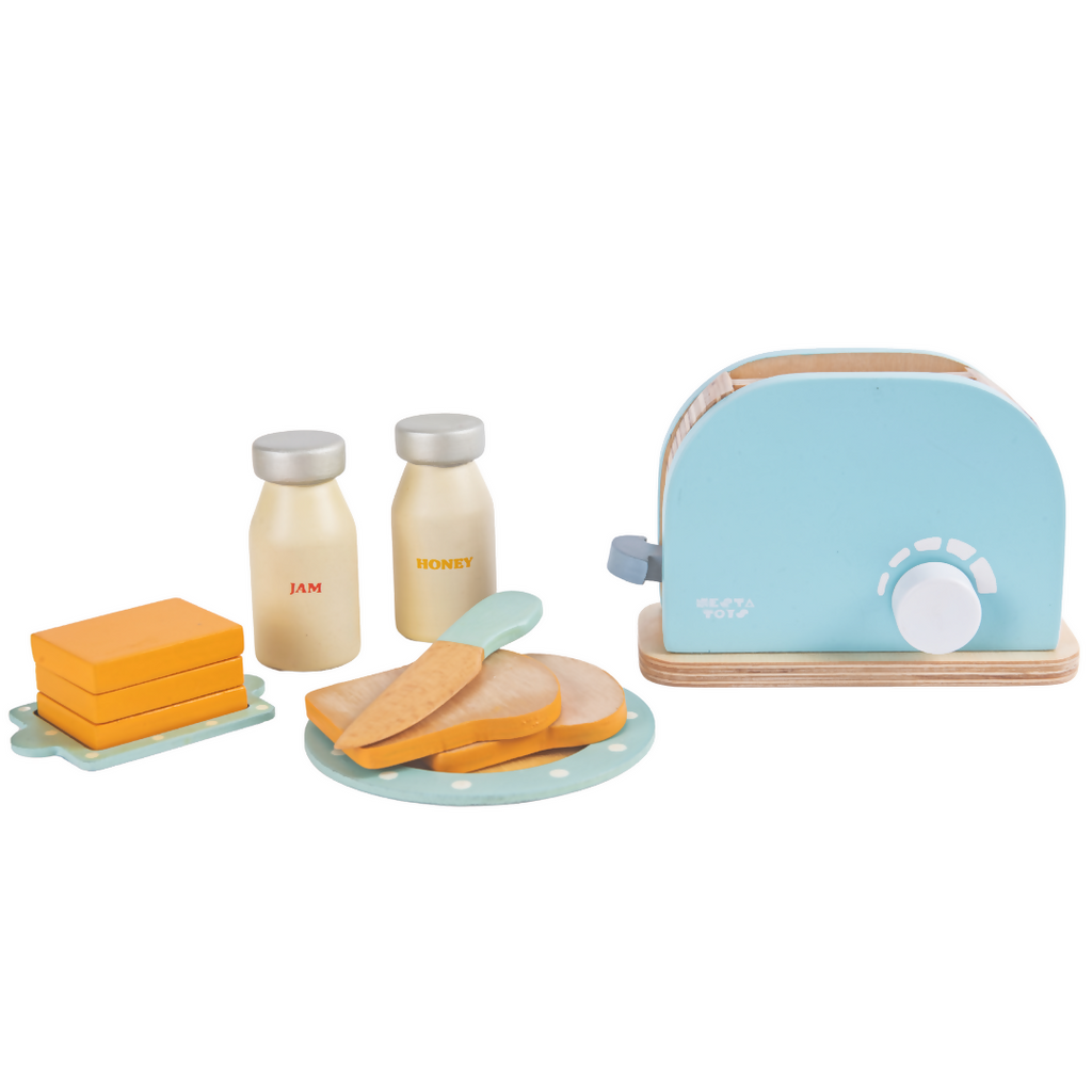 Nesta Toys Wooden Bread Pop-up Toaster (Blue), Kitchen Set Toy, Play Food, Pretend Play Toys for Kids (3+ Years) | Grocsy