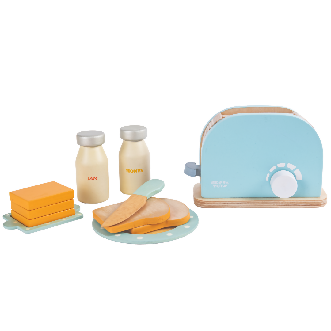 Nesta Toys Wooden Bread Pop-up Toaster (Blue), Kitchen Set Toy, Play Food, Pretend Play Toys for Kids (3+ Years) | Grocsy