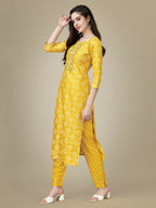 Jyoti Fashion Women's Yellow Rayon Embroidered Kurta Pant Set | Grocsy