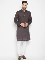 Even Apparels Brown Pure Cotton Long Men's Kurta With Band Collar | Grocsy