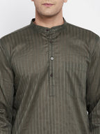 Even Apparels Green Men's Pure Cotton Kurta With Band Collar | Grocsy