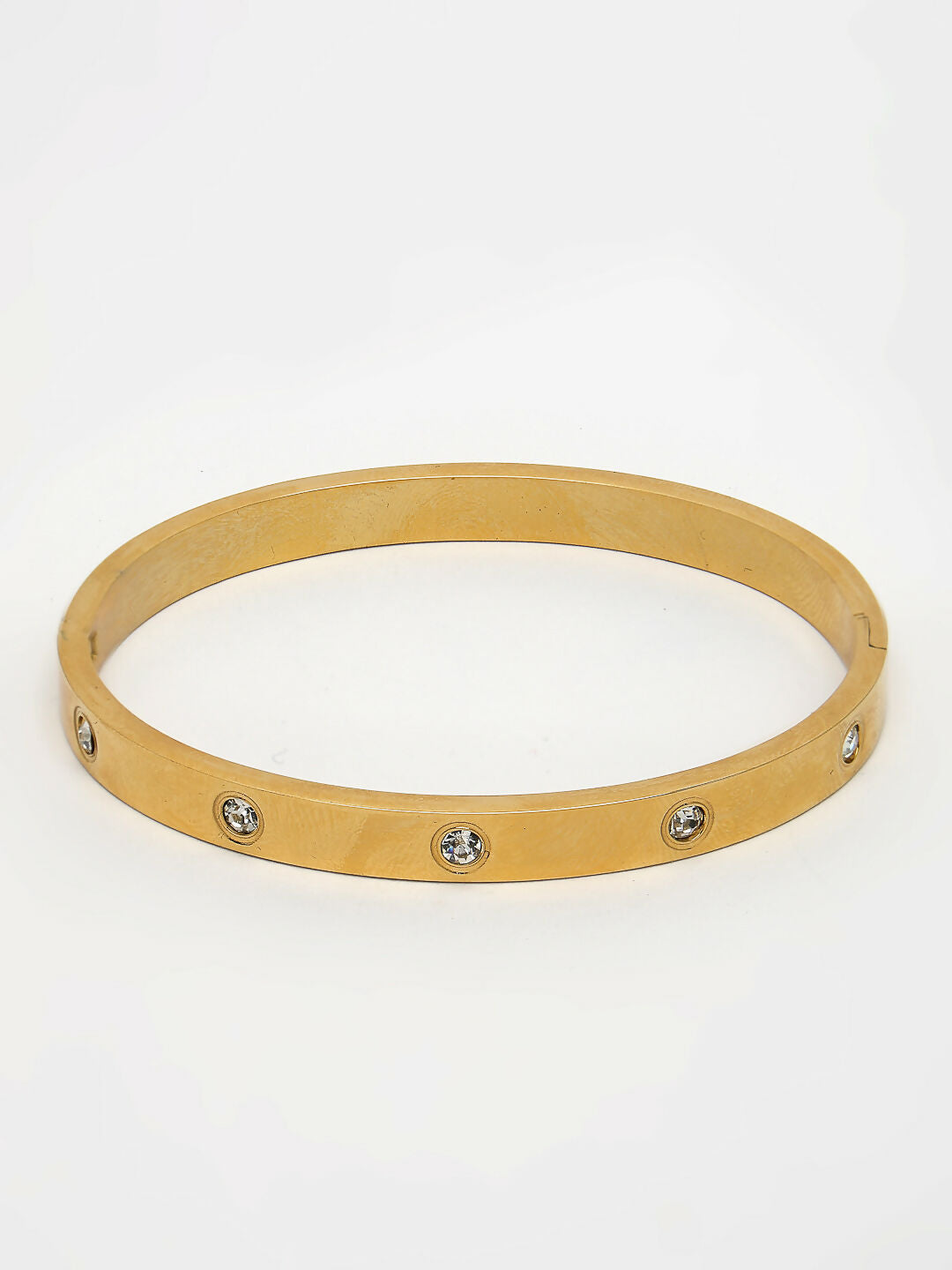 NVR Women's Gold-Polished CZ Stone-Studded Kada Bracelet