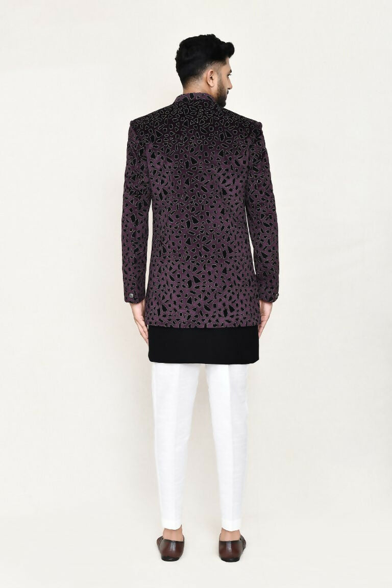 Joban Fashion Black Colored Velvet Based With Aplics Fabric Open Jacket, Indo Western With Pant | Grocsy