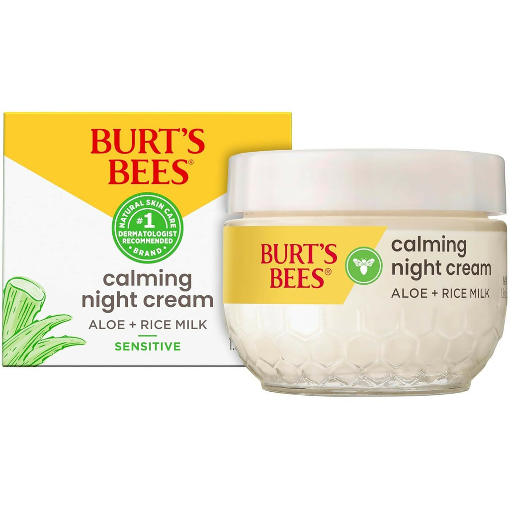 Burt's Bees Calming Night Cream with Aloe + Rice Milk for Sensitive Skin | Grocsy