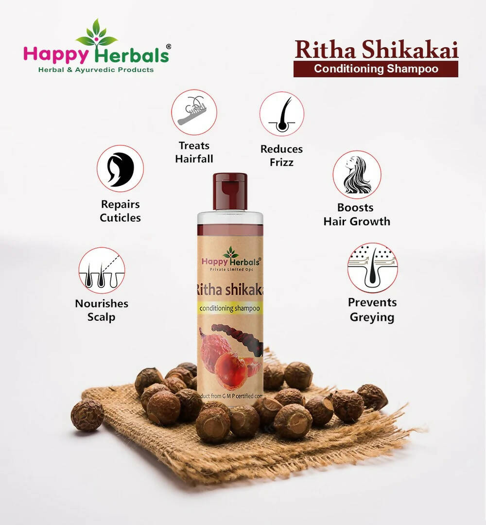 Happy Herbals Ritha Shikakai Conditioning Shampoo | Grocsy