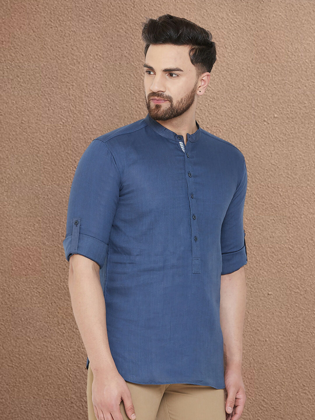 Even Apparels Men's Linen Navy Blue Kurta | Grocsy