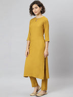 Janasya Women Mustard Yellow Regular Gotta Patti Kurta with Trousers & With Dupatta | Grocsy