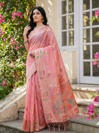 Shree Shyam Fashion Pink Linen Cotton Saree | Grocsy