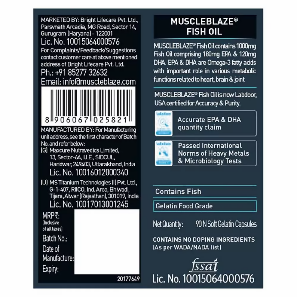 MuscleBlaze Fish Oil 1000 Mg Capsules | Grocsy