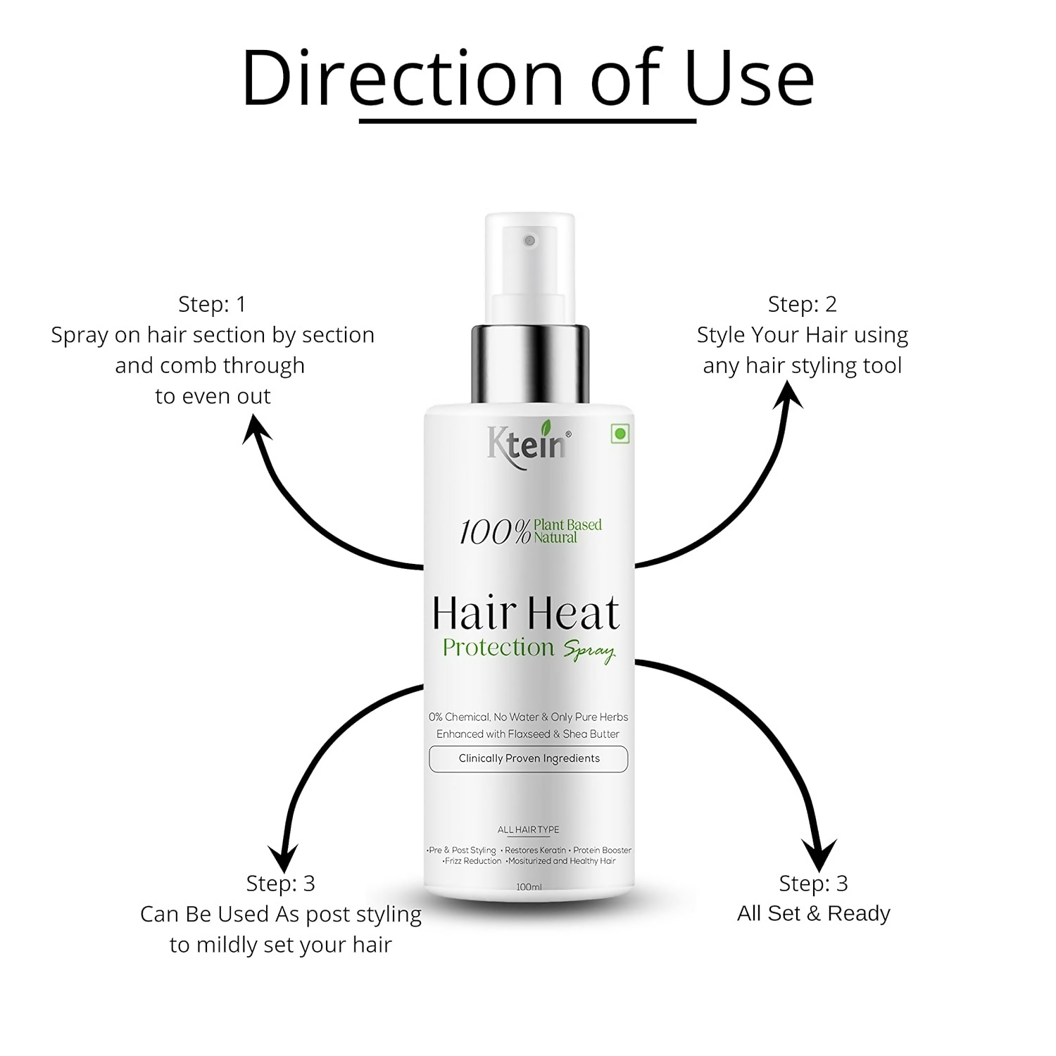 Ktein 100% Plant based Natural Hair Heat Protection Spray | Grocsy