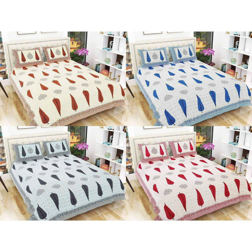 Queen Size 90x108 Inches Jaipuri Sanganeri Print Flat Bed Sheet Bedspread with 2 Pillowcases | Grocsy