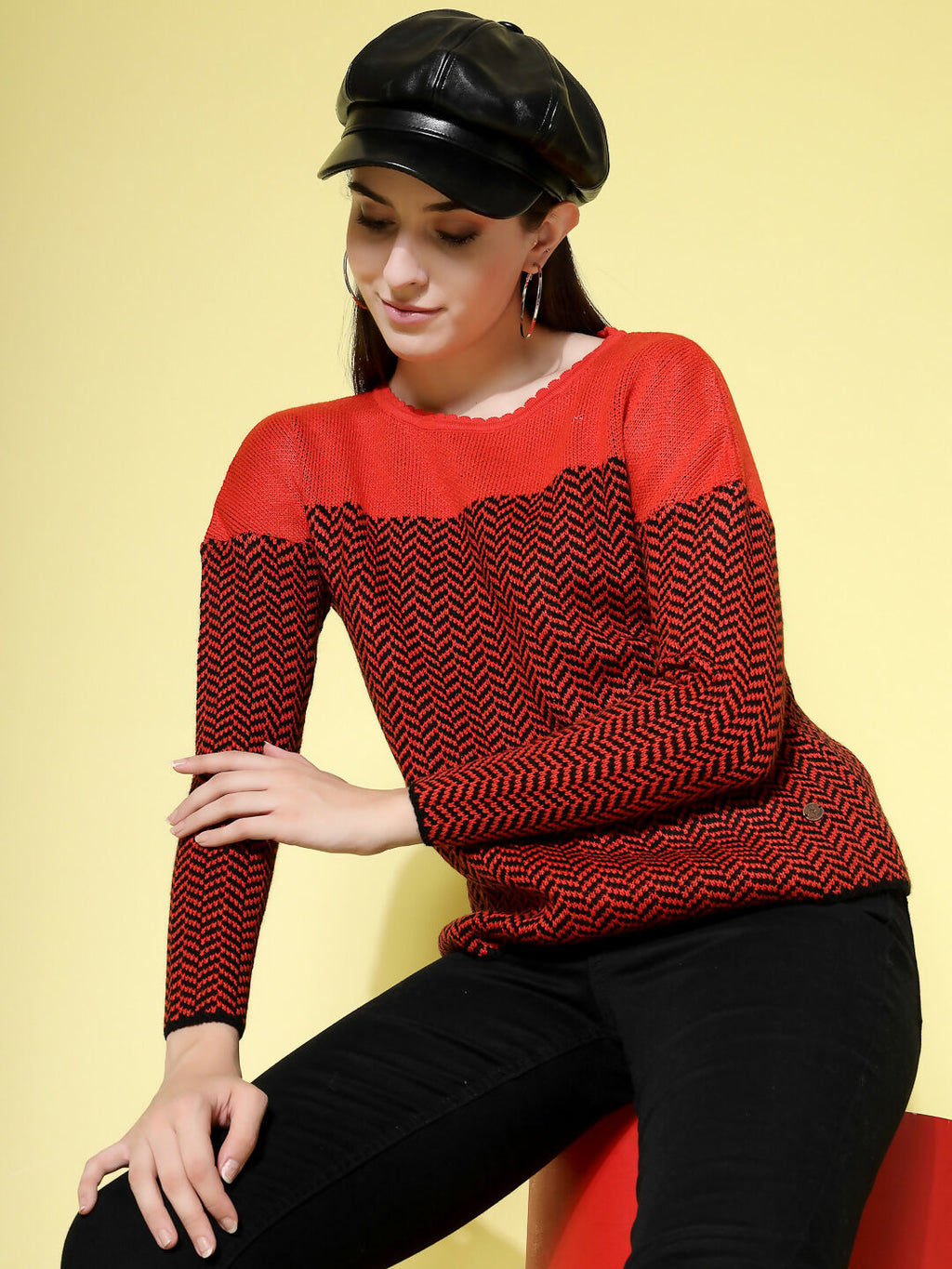 Women Winter Rust Acrylic Sweater - Wool Trees | Grocsy