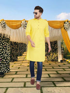 Even Apparels Men's Pure Cotton Yellow Kurta | Grocsy