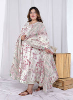 Miravan Women's Plus Size Light Pink Floral Printed and Anarkali Kurta with Dupatta | Grocsy