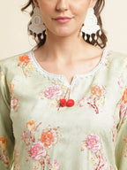 Green Poly Rayon Floral Printed Straight Kurta - Prasuti | Grocsy