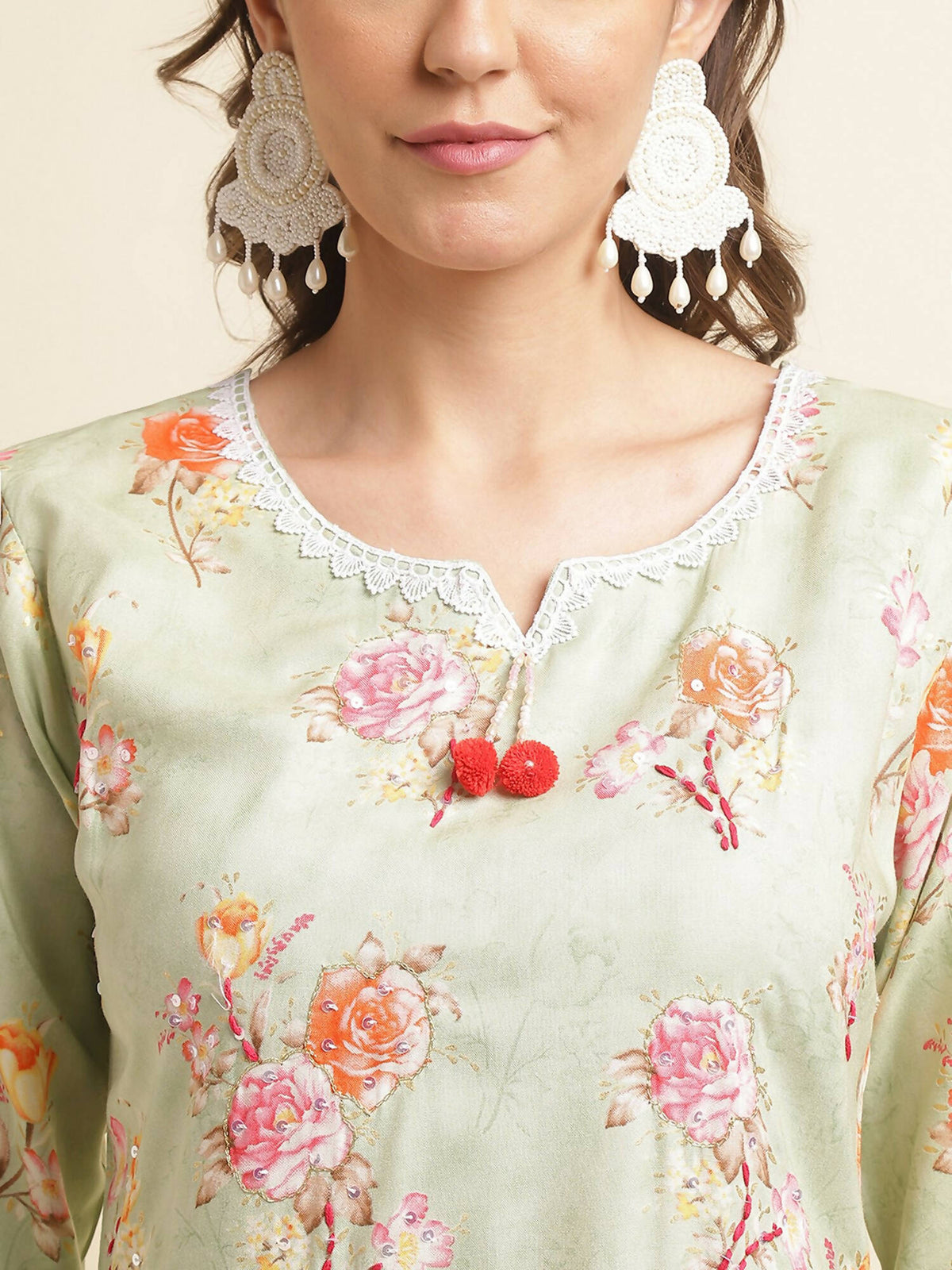 Green Poly Rayon Floral Printed Straight Kurta - Prasuti | Grocsy