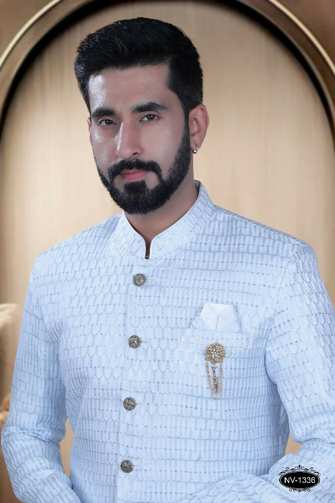 Joban Fashion Men's Blue & White Cotton Silk Kurta with Pyjama | Grocsy