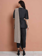 Women Republic Black Cotton Blended Set with Attached Drape | Grocsy