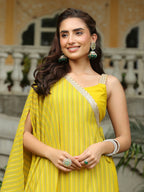Janasya Yellow Georgette Solid Top Bottom Cape | Grocsy