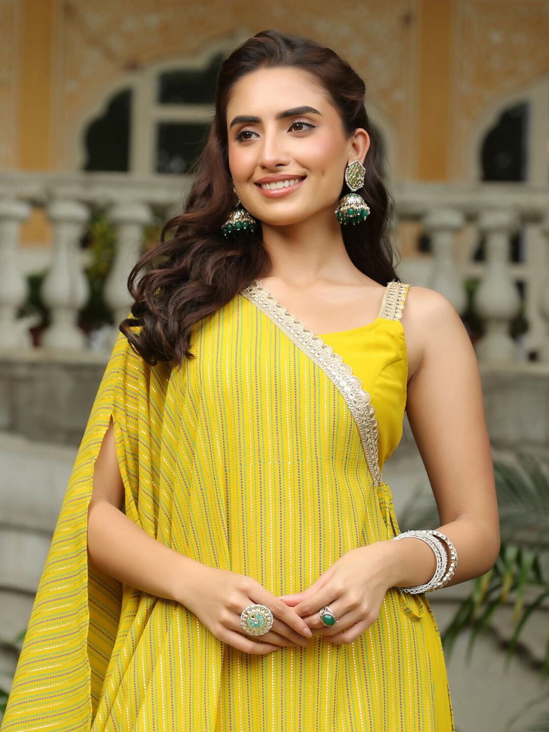 Janasya Yellow Georgette Solid Top Bottom Cape | Grocsy