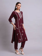 Joban Fashion Purple Cotton & Embroidery Work Kurta With Trousers Set | Grocsy
