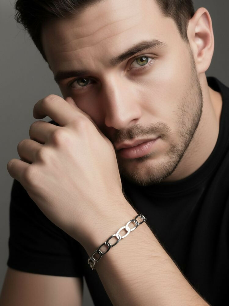 NVR Men's Silver Plated Cuff Bracelet | Grocsy