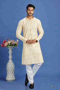 Raivat Ethnic Cotton Embroidery Kurta Pajama In Yellow Colour | Grocsy