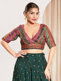 Joban Fashion Magenta Brocade Padded Blouse With V Neck Elbow Sleeves | Grocsy