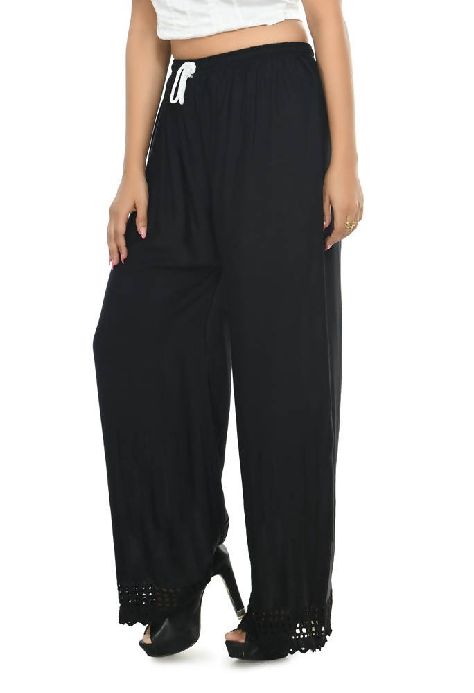 Mominos Fashion Moeza Reyon Cotton Black Cut Work Palazzo | Grocsy