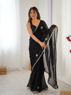 Black Fendy Designer Beads Moti,Val Sequence Work Saree - Siara | Grocsy