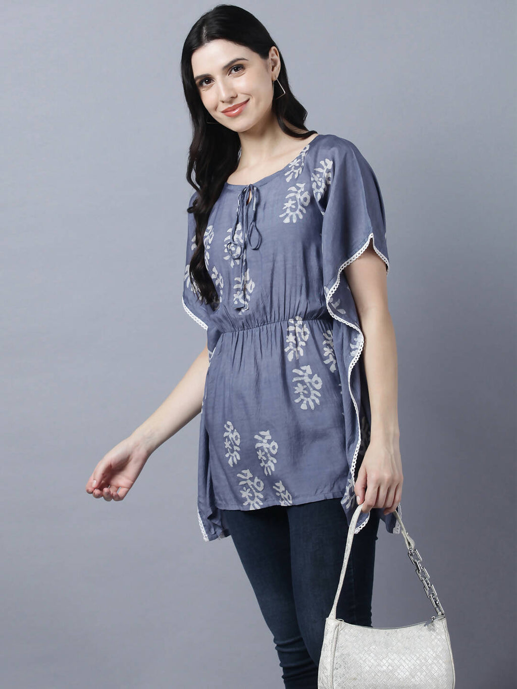 Myshka Stylish Dark Grey Silk Short Sleeve Women's Kaftan | Grocsy