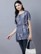 Myshka Stylish Dark Grey Silk Short Sleeve Women's Kaftan | Grocsy
