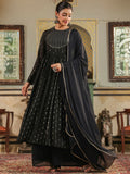 Janasya Black Georgette Foil Print Kurta,Bottom & Dupatta | Grocsy