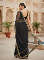 Joban Fashion Black Soft twill Net Party Wear Sarees | Grocsy