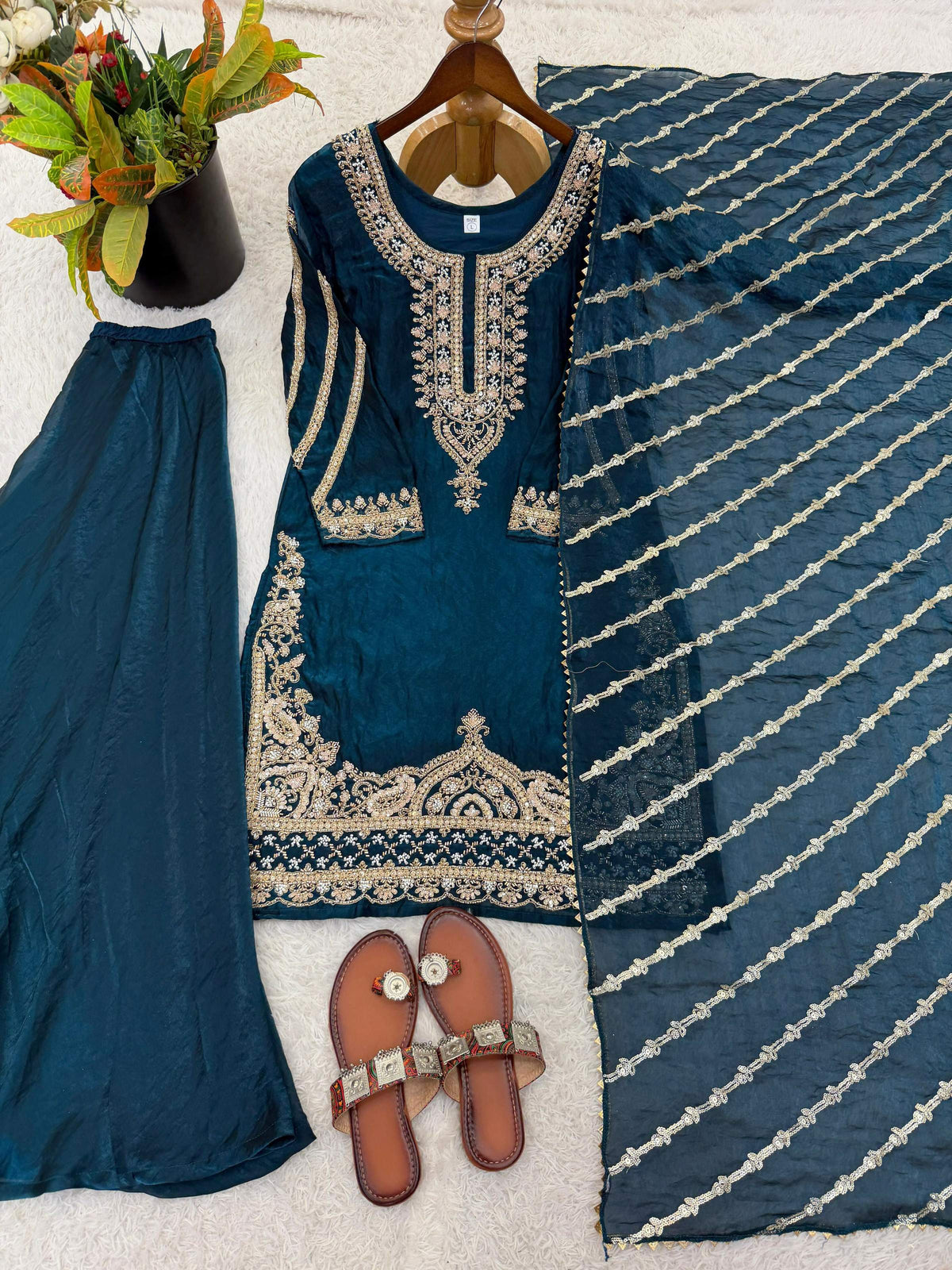 Teeya Creation New latest Trendy Embroidery Beads Work Kurta Sharara Set - Blue | Grocsy