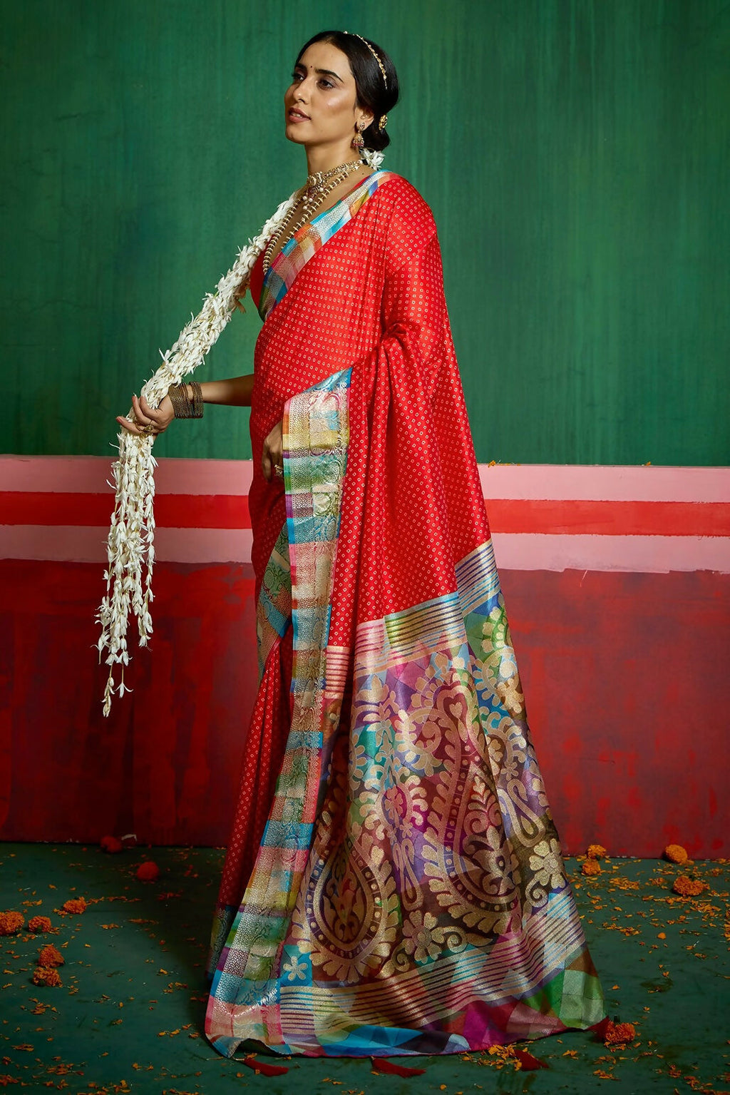 Joban Fashion Tushar Silk Red Colored With Zari Border Red Designer Pallu Saree | Grocsy