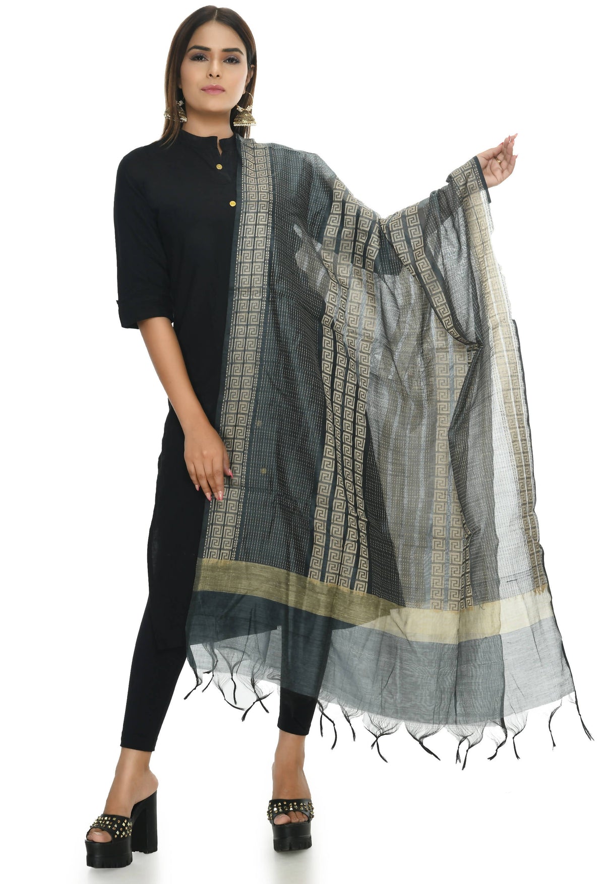 Mominos Fashion Moeza Handloom Cotton Grey Dupatta For Women | Grocsy