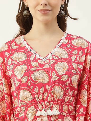 FIORRA Women's Printed Pure Cotton Kaftan Kurta - Red | Grocsy