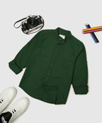Manet Boys Mandarin Collar Full Sleeves Melange Shirt - Green | Grocsy